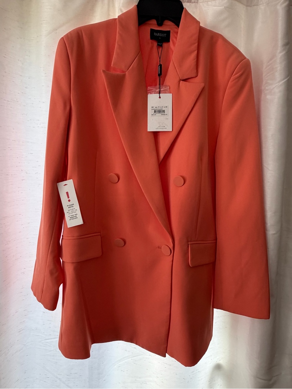Bardot Coral-Orange Double-Breasted Blazer